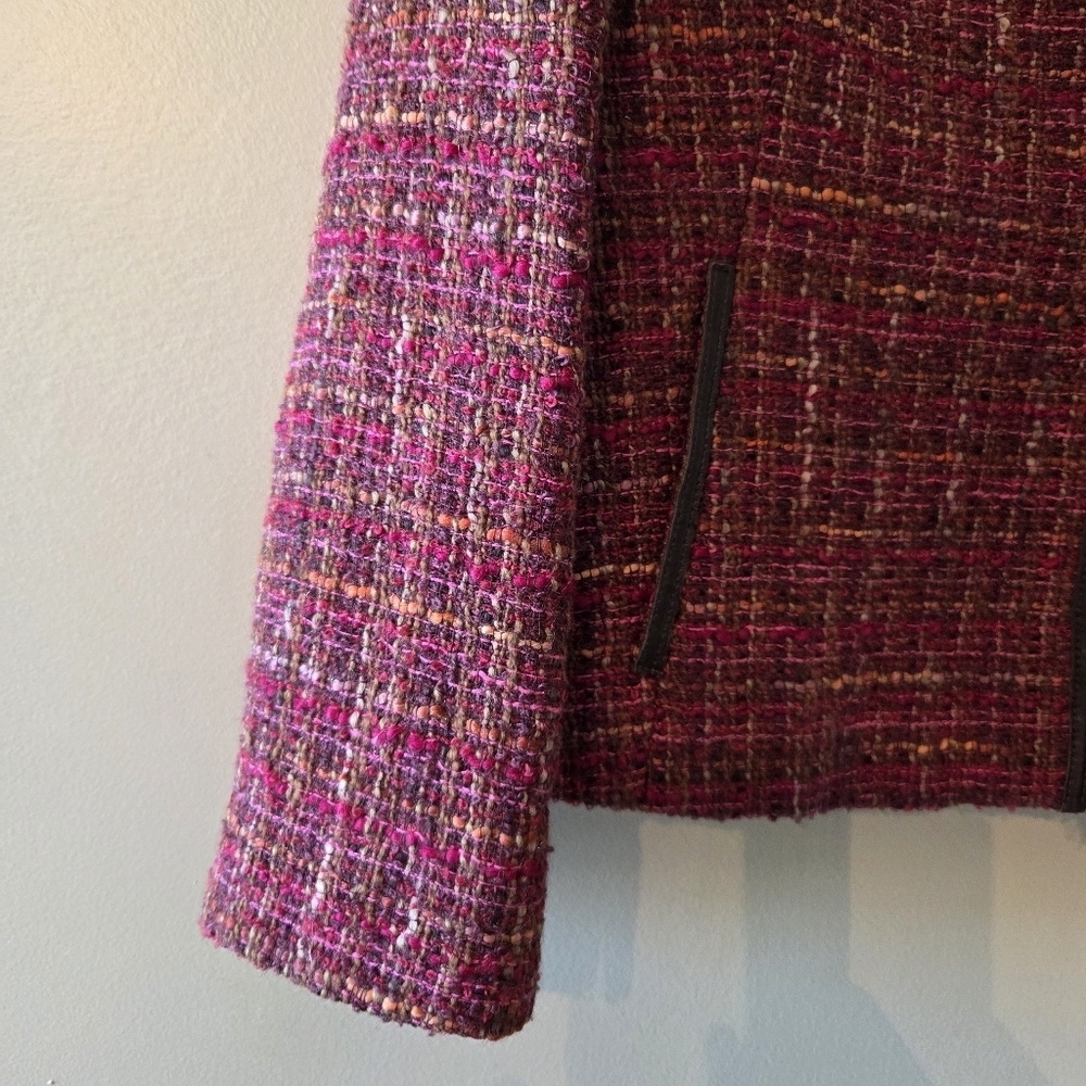 Lafayette 148 Blazer Women's Tweed Wool Collarless Fringe Trim Colorful Size 10 - Picture 6 of 16